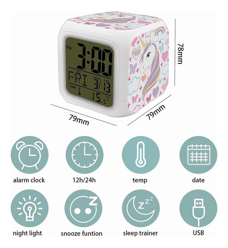 Reloj Despertador Digital Con Diseño De Unicornio Para Niños