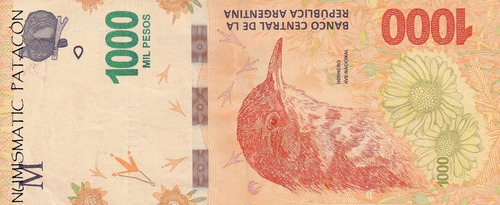 Billete 1000 Pesos Hornero Capicua Serie F - Muy Bueno