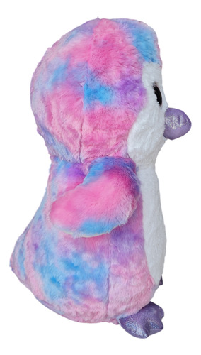 Peluche Pingüino Textura Sueve Multicolor Con Brillo 60cm