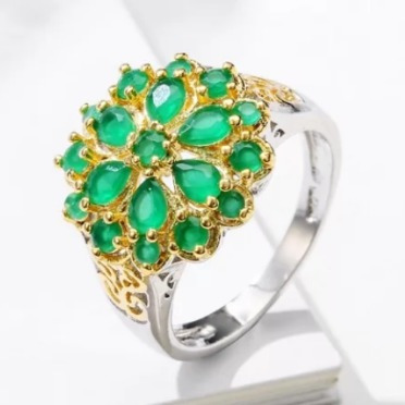 Imagen 1 de 3 de Anillo Plata Con Dorado Cuarzo Verde # 15 ... Milenoil