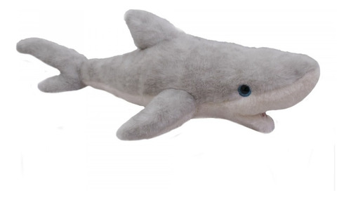 Tubarão De Pelúcia Com Olhos Azuis Fofo Presente 36 Cm Cor Cinza