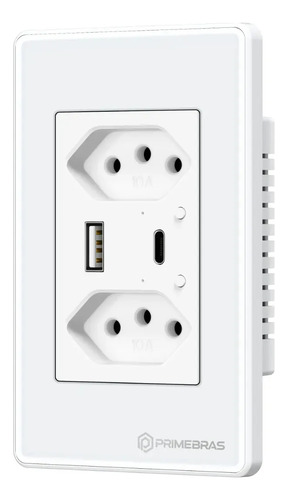 Tomada Dupla Inteligente Wi-fi C/ Usb Usb-c Primebras Branco