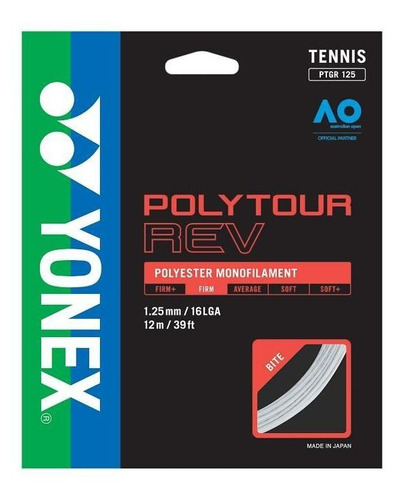 Cuerda De Tenis Yonex Poly Tour Rev 16l/1.25mm Blanca 12 Mts