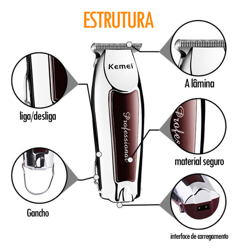 Combo Maquina Corte Profissional Kemei 2600 +acabamento 9163