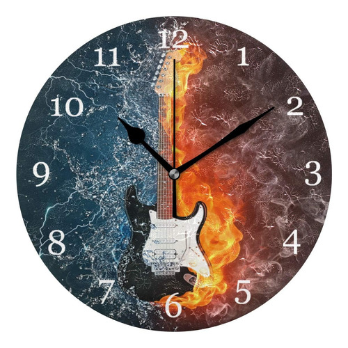 Auuxva Reloj De Pared Con Guitarra Musical Ice Fire Rock, Si