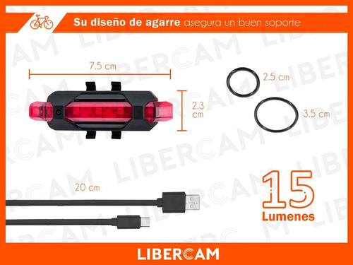 Imagen 4 de 10 de Luz Led Bicicleta Recargable Usb Colores Alta Potencia