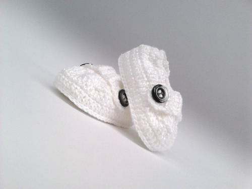 A152 Sapatinho De Croche Branco Batizado Para Bebe Masculino