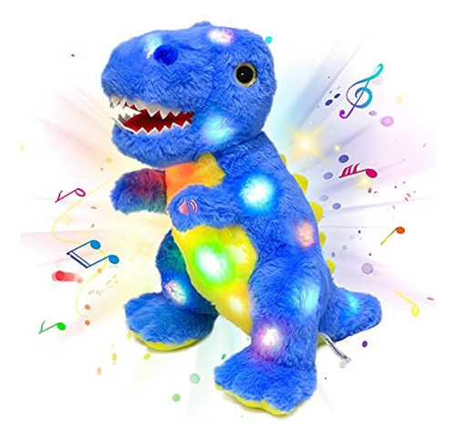 Cuteoy Led Musical T-rex Blue Stuffed Dinosaur Light Up Sing