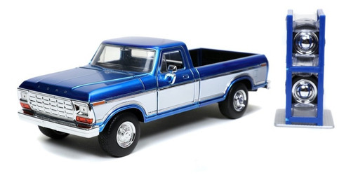 1979 Ford F-150 Pick Up Extra Ruedas 1:24 Jada Color Azul Con Blanco