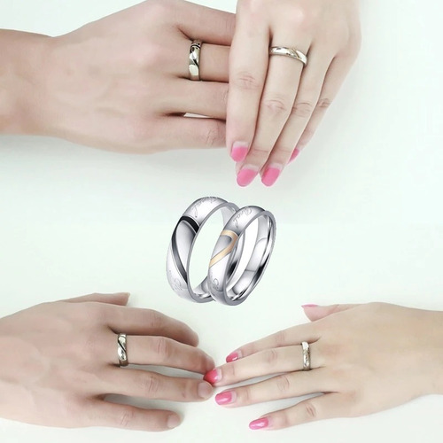 2 Anillos De Compromiso Para Pareja En Diseño Corazón Único