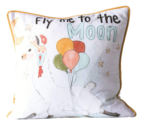 Creative Co-op Almohada Cuadrada De Algodon Fly Me To The Mo