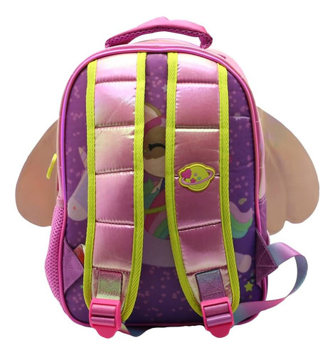 Mochila Escolar Simones Mushi Space Color Rosa Diseño De La Tela Lisa