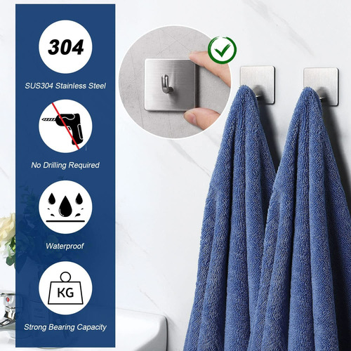 6 Ganchos Adhesivos De Acero Inoxidable Para Baño O Cocina