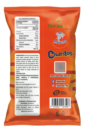 Churritos Miguelito Naturasol Dulce En Polvo Enchilado 600g