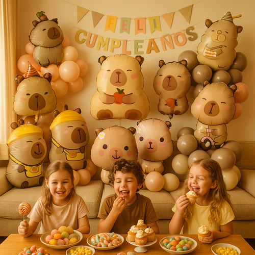 Combo Globos Capibara Fiesta Cumpleaños Deco Carpincho Set Chocolate Capibara