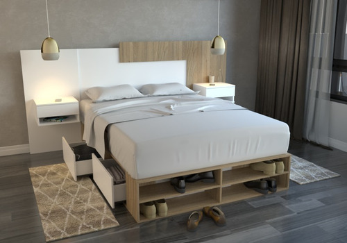 Imagen 7 de 8 de Box De Cama Base Somier Con Cajonera + Zapatero 1,40 Mts.