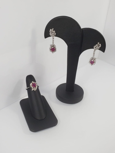 Juego De Aretes Y Anillo Plata Paladio Con Diamante