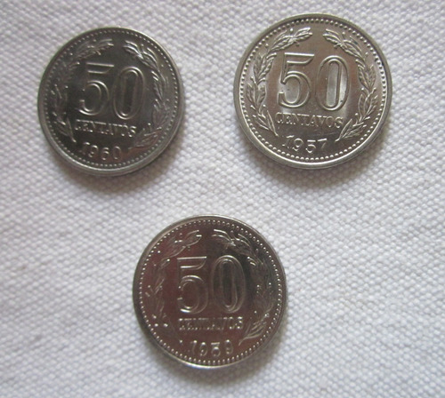 3 Monedas Atiguas Argentina 50 Centavos 1957 1959 1960