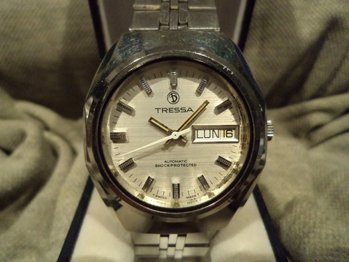 Esplendido Reloj Tressa Automatico Antiguo 1970 Unico Joya!! Acero Cromado Plateado (Usado)