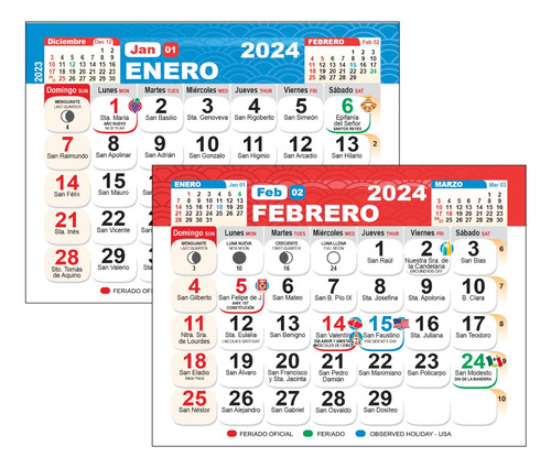 Santoral Calendario Mensual 2024 Plantilla Digital Editable