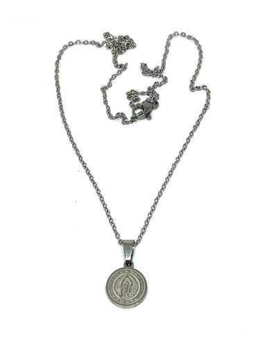 Imagen 2 de 2 de Collar Acero Inoxidable Plateado Con Virgen De Guadalupe 1.5