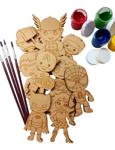 40 Superheroes Para Pintar Pincel 10cm Fibrofacil Pincel