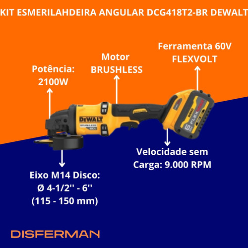 Esmerilhadeira Angular 4.1/2 150mm 60v Dcg418t2 220v Dewalt