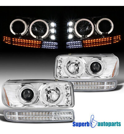 Fits 1999-2006 Sierra Yukon Halo Projector Headlights Le Aai