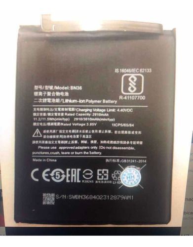 Batería Xiaomi Mi 6x/ Mi A2 Bn36 2910mah