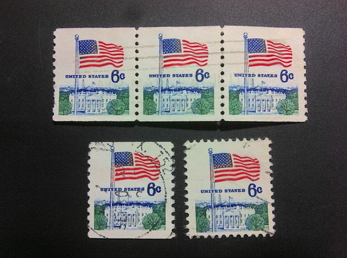 5 Timbres Postales E U A Estampillas 6¢ Casa Blanca 1969