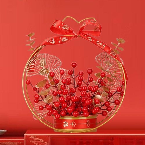 Ramo De Flores Artificiales Con Forma De Cubo Y Ramas Rojos