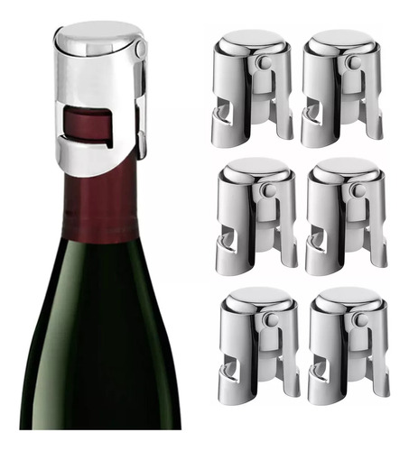 6 Tapones De Acero Inoxidable Para Champán Y Vino Espumoso.