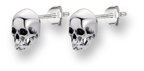 Aretes De Calavera En Plata Auténtica 0.925. Punk Rock Metal