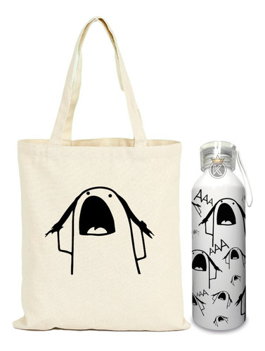 Tote Bag Bolsa Flork Meme + Botella En Aluminio -estampaking