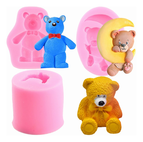 3pcs Molde De Silicone Osito De Peluche Fondant Resina Pasta