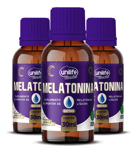 Kit 3 Melatonina Em Gotas Unilife 30ml