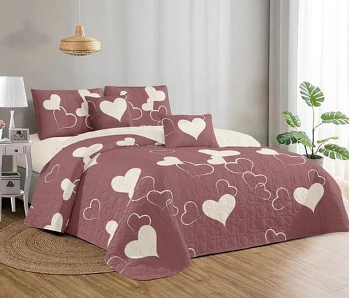 Cubrecamas De Verano Quilt King 2.5 Plaza Con Diseño Corazon