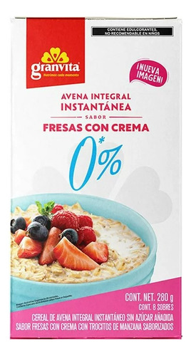 3 Pzas Avena Integral Granvita Instantánea Sabor Fresas Con