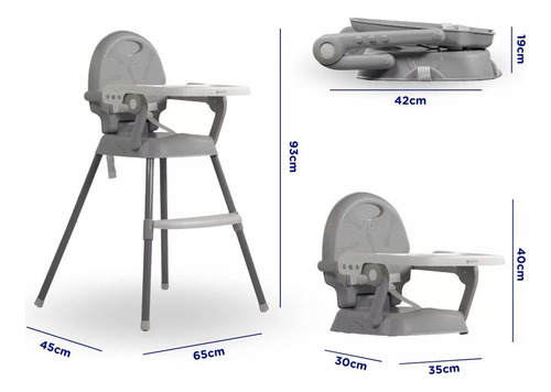 Silla Comer Bebé Mega Baby Doha 3 En 1 Convertible Booster Silla Convertible Gris