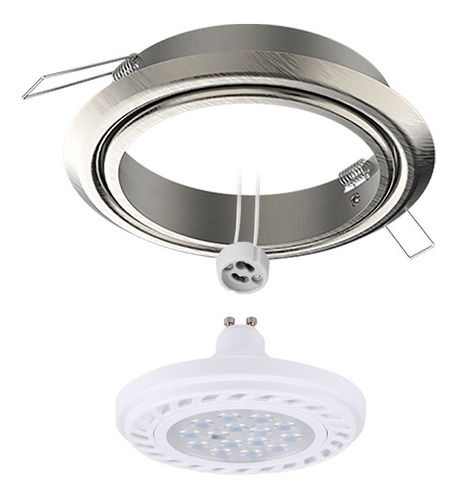 Lampra Led Ar111 15w + Spot Acero Movil + Zocalo Embutir