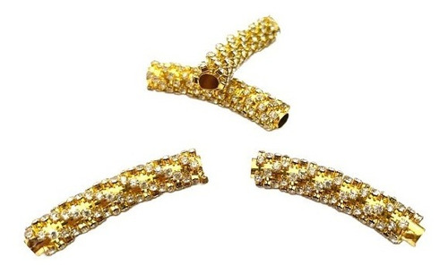 Tubo Con Cristal Dorado 45x10mm Bisutería Pulsera Collar 20p