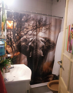 Cortina de Ducha con Ganchos para Interiores 120 x 200 cm poliéster diseño de Elefante Animal Vrnceit Blanco 