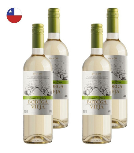 Kit 4 Vinhos Bodega Vieja Sauvignon Blanc Branco Chile 750ml
