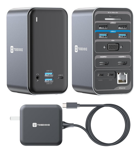 Base De Acoplamiento Usb C Tobenone Para Monitor Dual
