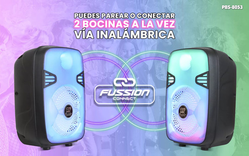 Bocina Fussion Acustic Portátil Inalámbrica Bluetooth con Luces LED y Radio, Batería Recargable, Ideal para Fiestas y Reuniones.