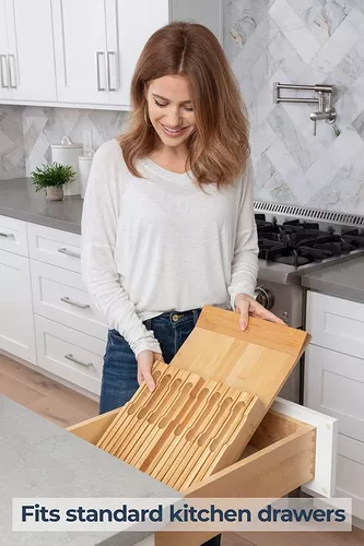 Organizador de cuchillos para cajón de cocina de madera de haya