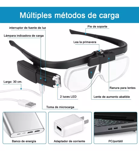 Gafas Lupa Visión de aumento con luz recargable + estuche