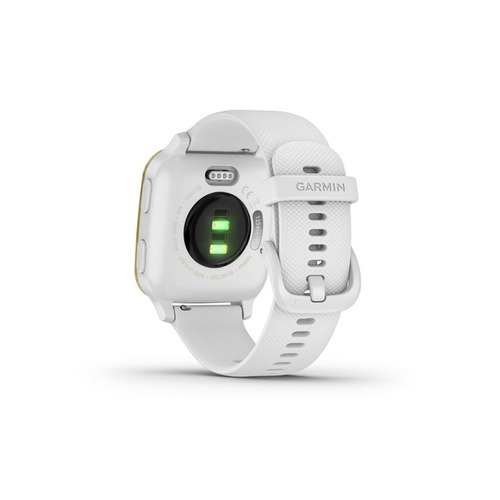 Smartband Garmin Venu Venu Sq 1.3" caja 40mm de polímero reforzado con fibra white, malla white de silicona y bisel light gold de aluminio anodizado