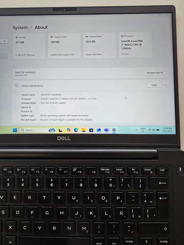 Dell Latitude 7400, Core I7, 32gb Ram, Ssd 500gb, Win 11 Pro Negro (Usado)