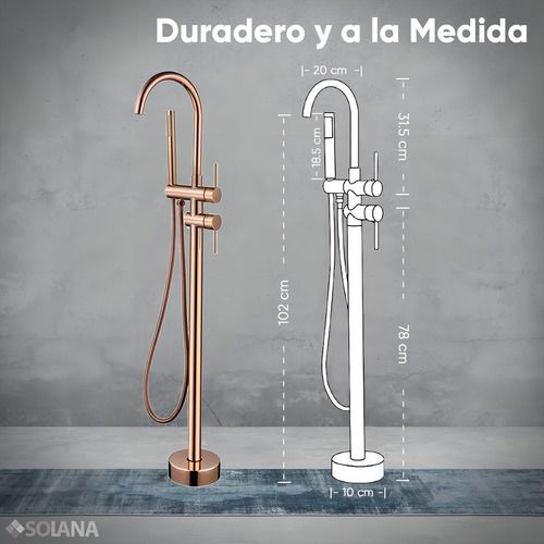 Solana Kit Tina De Baño Blanca Rectangular De Acrílico Slim 150x80x60 Cm + Grifo Independiente Tipo Cuello Cisne Monomando Gold Rose / Kit De Lujo Completo Blanco/goldrose Para Cuarto De Baño